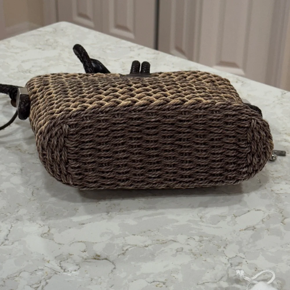 Brighton women's rattan & brown leather shoulder purse - near perfect condition - Picture 8 of 12